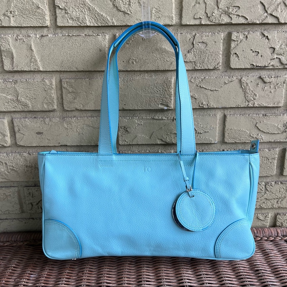 RO Blue Pebble Leather Tote Bag Purse Medium Anthropologie